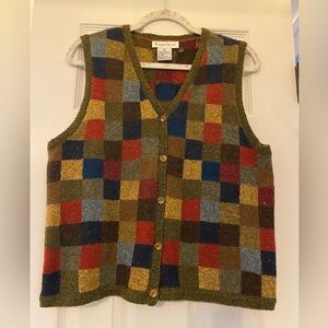 Robert Scott Vintage Medium Multicolor Patchwork Knit Vest Silk Wool Blend nwot